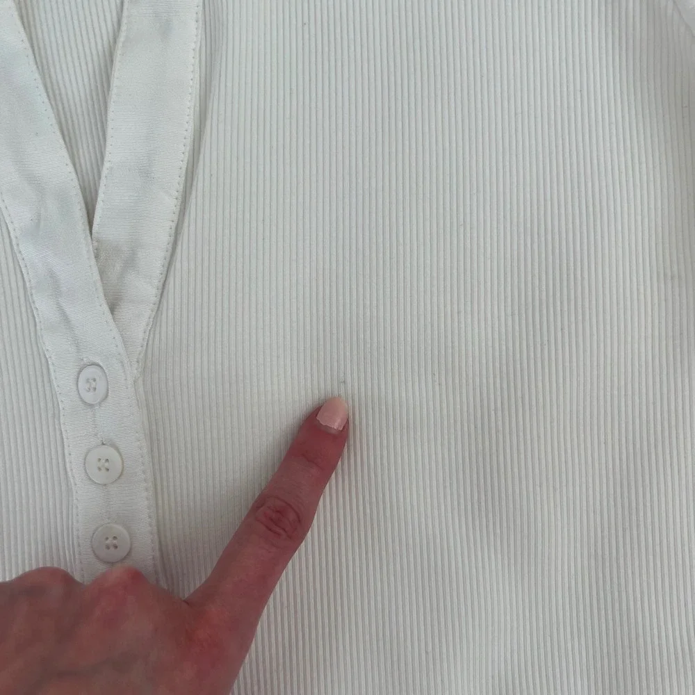 Pomander Place White Livia Puff Sleeve‎ V Neck Top SZ  XXL Costal Minimalist